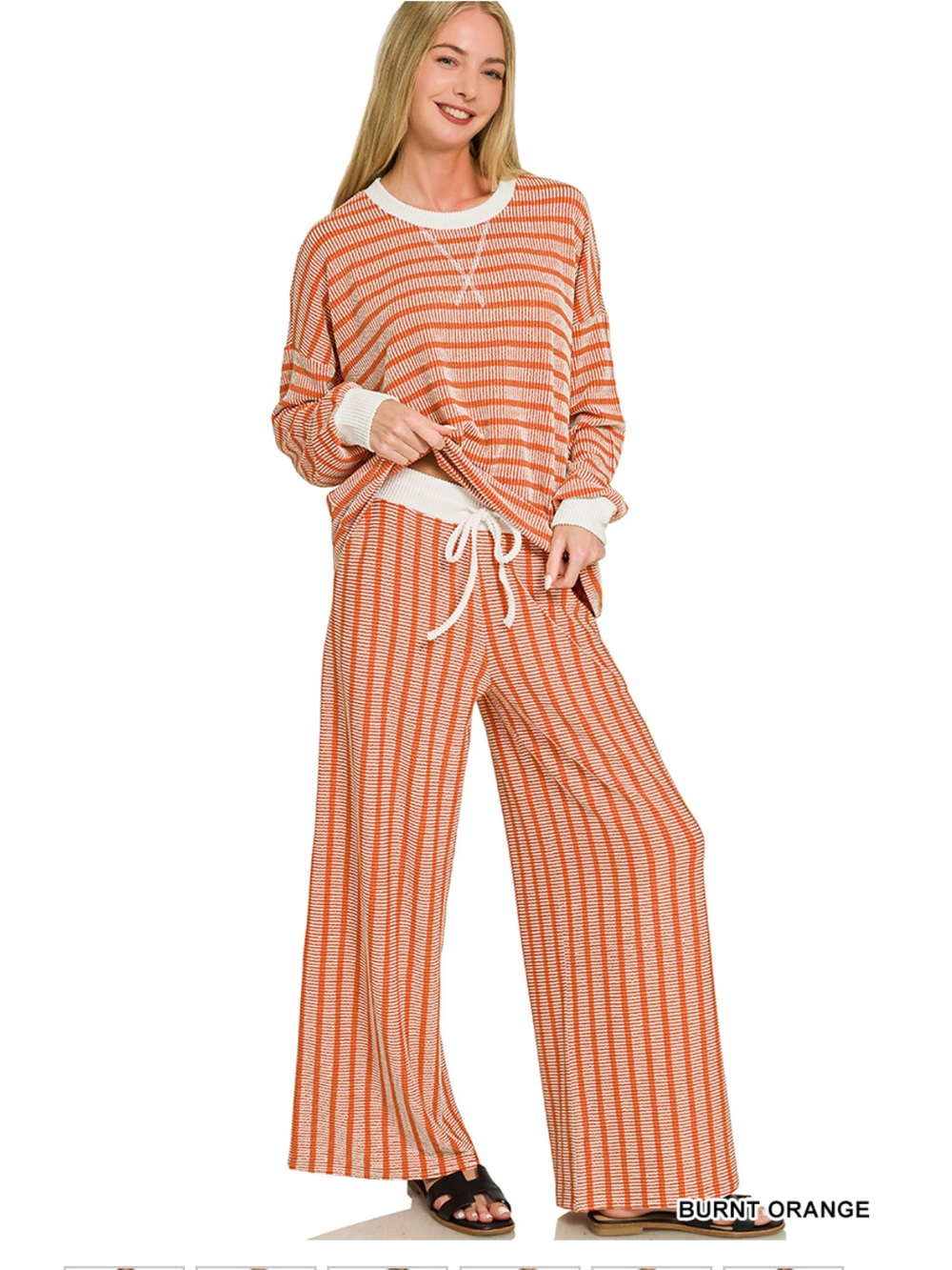ZW1–(ETA 9/20) (🚨5 colors) ZENANA RIBBED Striped Knit Lounge 2 piece Set